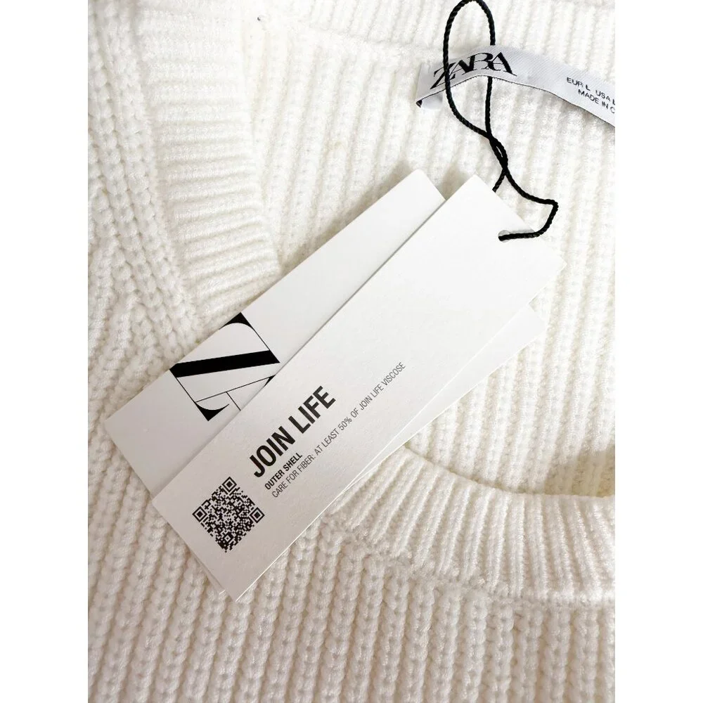 zara 5536/137/250 White Ribbed Knit Oversized Sweater L NEW - Picture 8 of 12